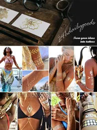 Temporary Tattoos 15pcslot Waterproof Flash Tattoo Nontoxic Sticker Take These Metallic And Gold Jewelry 230621