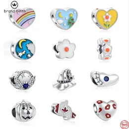 925 Silver för pandora charms smycken pärlor emalj månblå rosa band diy charm set hänge