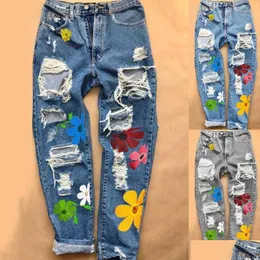 Women'S Jeans Women Jean Print Holes Fashion High Waist Four Seasons Straight Through Womens Harem Drop Delivery Apparel Clothing Dhyzm