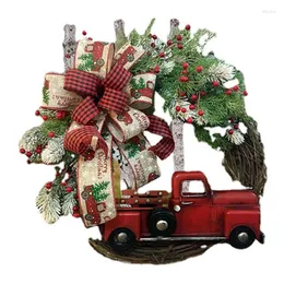 Flores decorativas Guirlanda de Natal Carro Arcos Guirlandas Enfeites pendurados Decoração Porta Festa de Natal Guirlanda Criativa Com Caminhão Vermelho Navidad