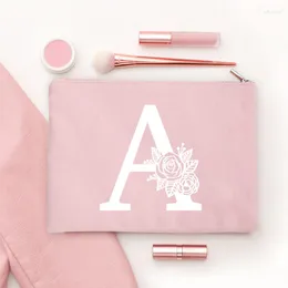 Kosmetiska väskor Maid of Honor Gift Bridesmaids påsar Brudtärna Makeup Bag Wedding Party Pink Canvas toalettartiklar