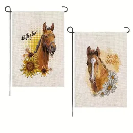 2st, Sunflower Daisy Horse Garden Flag 12x18Ich dubbelsidan tryckt, rumsdekor, heminredning