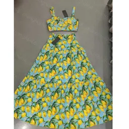 23ss womens designer clothing skirt set Lemon print strapless halter top pleated skirt sets High quality womens clothing a1