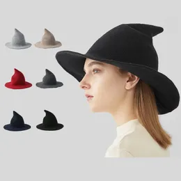 Halloween Witch Hat Cosplay Wizard Hats Solid Color Wool Sticking Women Warm Sticked Witch Cap