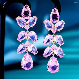 스터드 귀걸이 Siscathy Fashion Luxury Zircon Water Drop Long Pendant for Women Elegant Trend Pink Crystal Earring Jewelry 액세서리