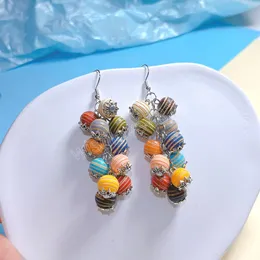 Colorful Wooden Handmade Grape String Ear Hook Earrings for Women Girls Simple Creative Wooden Geometric Earrings Gifts