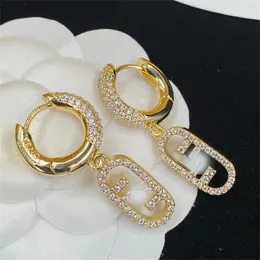 2023 Fenjia F Letter Rhinestone Brass Small and Luxury Women's Advanced Round Earrings