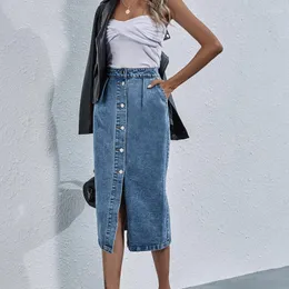 Юбки женская уличная одежда повседневная карманная высокая талия прямая джинсы 2023 одиночная грудь колено