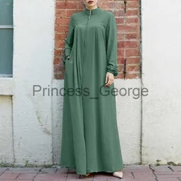 Abiti casual Abito da camicia da festa Abiti musulmani a maniche lunghe retrò Moda abiti lunghi Abaya Hijab casual Vestido Zipper Long Maxi Robe S x0625