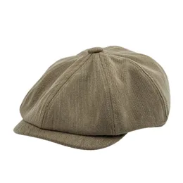 Summer Men's Classic 8 Panel HerringBone Newsboy Cap med Big Button och Elastic Band Paperboy Hats