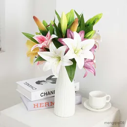 Kurutulmuş Çiçekler SunMade Yeni Yüksek Simülasyon Zambak Şube Yapay Ev Masa Düğün Dekorasyon için Fleurs Artificielles Beyaz Flores R230626