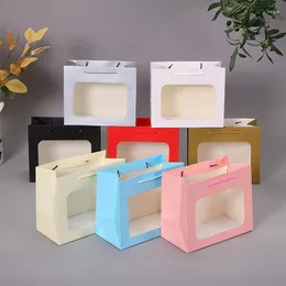 Gift Wrap 12pcs/lot Paper Bag With Handle PVC Window Baking Cake Packaging Bags Children's Birthday