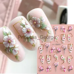 Mensbadkläder 5D -nagelklistermärken Flowers Geometric Lines Decor Acrylic Prossed Sliders Gold Frame Nail Decals Cherry Blossom Manicure GLJI5D05 X0625 X0625 X0625 X06