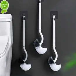 Ny multifunktionshuvudplast Toalettborste krökt badrum rengöringskrubber böjning förtjockad handtag hörnborste pp hållare