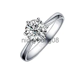 Anéis de banda elegante clássico real 925 prata esterlina anéis de dedo jóias cristal zircões cúbicos 6 garras mulheres casamento anillos x0625