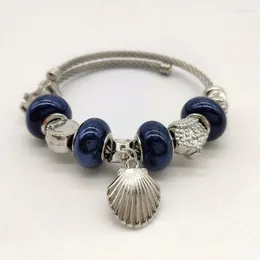 Bracciale Donna Ragazza Gioielli Bracciale Con Conchiglia Oceano Perline Di Cristallo Blu Cuore Corona Melv22