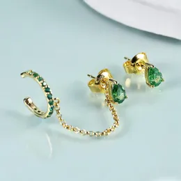 Stud Earrings GEM'S BEAUTY 14K Gold Filled Sterling Silver Ear Cuff Dark Emerald CZ Long Chain For Women Wedding Jewelry