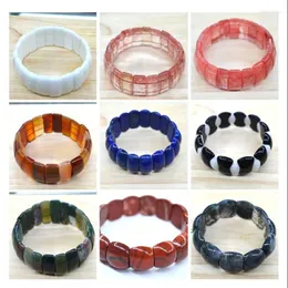 Strand Beaded Strands Natural 15x20 MM Oval Shape Smooth Faceted Elastic Cord Stone Aquatic Agate Crystal Lapis Bracelets Bangles Femme For