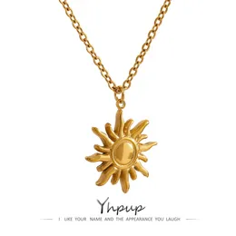 Pendant Necklaces Yhpup Stainless Steel Golden Casting Sun Pendant Necklace Waterproof Simple Fashion Metal Texture Trendy Jewelry for Woman 230621