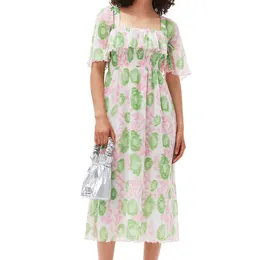 カジュアルドレスAuth New Maje Flollal Square Neck Women's Long Dress Summer Ruffle Edgeカバーアップドレス