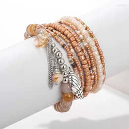 Strand 6-7 Pieces/set Trending Multi-layer Crystal Stone Beads Tassel Shell Charm Bracelets And Bangles Bracelet Ladies Gifts