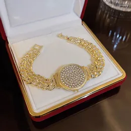 Link bransoletki luksusowe wysokiej jakości pełne zegarek na tarczy rhinestone dla kobiet retro w Internecie celebrytka w tym samym stylu bransoletka impreza biżuteria