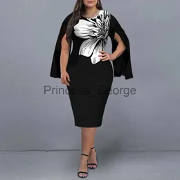 Sukienki zwyczajowe sukienki plus size 2021 Autumn elegancki podzielony na imprezę na przyjęcie z długim rękawem Kobiety kwiatowy nadruk czarna sukienka wieczorowa 3xl 4xl 5xl x0625