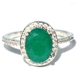 Anelli a grappolo 13x11mm Lovely Cute 2.8g Green Emerald Whtie CZ Donne Fidanzamento Incontri Matrimonio Argento