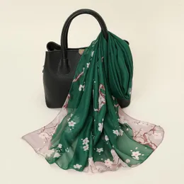 Foulards à la mode élégant soie femmes fleur imprimer longue écharpe en mousseline de soie doux Wrap dame châle accessoires de mode