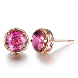 Stud Earrings Style Simple Single Diamond Round Pigeon Blood Red Imitation Tourmaline Women's Fashion Lace