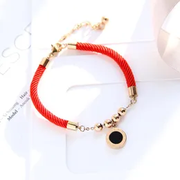 Link Bracelets Chain RUO Double Sides Roman Red Line Bracelet Fashion Elegant Woman Girl Gift Rose Gold Color Titanium Steel Jewelry Never