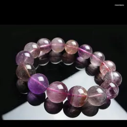 Strand 15mm Big Round Crystal för kvinnor äkta lila rutilerade kvarts super sju 7 stretch charm armband melodi sten