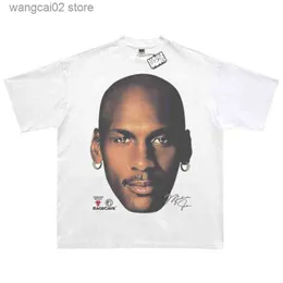 Męskie koszulki projektant Kanyes Classic Wests T Shirt Cav Emps MJ Retro American Style High Street Rap Hip Hop Men and Women Cotton Loose Okoła szyjka T230625