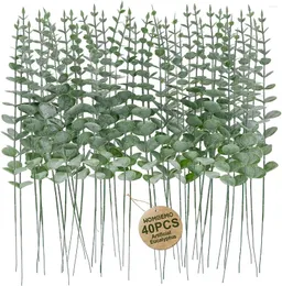 الزهور الزخرفية hombemo 15pcs eucalyptus الاصطناعية ينبع ديكور مزيفة مجفف الأوراق