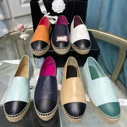 디자이너 플랫 캐주얼 신발 여성 Espadrilles 럭셔리 로퍼 캡 발가락 캔버스 신발 진짜 가죽 클래식 로퍼