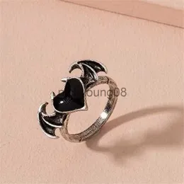 Bandringe Retro Engelsflügel Schwarze Herzringe Für Frauen Mode Farbverlauf Kristall Zirkon Ausschnitt Doppelherz Offene Ringe Fingerschmuck Geschenk x0625