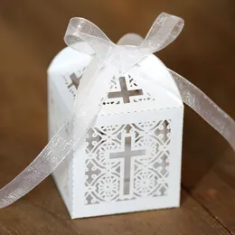 Opakowanie podarunkowe 50100pcs Cross Candy Box Easter Favor Pakiety z Wstążką Chrześcioł Chrzest Weddna Komunia