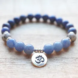 Link Bracelets MG1326 Natural Brazil Blue Aventurine Bracelet Sodalite Sesame Jasper Mala Energy Emotional Healing Jewelry