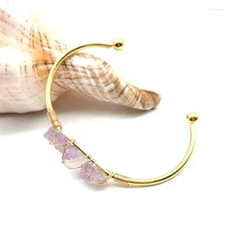 Bangle Natural Amethyst Crystal Грубая камень Медная проволочная обертка для женщин Ручная плетена