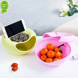 Ny Lazy Snack Bowl Plastic Double-Layer Snack Storage Box Bowl Fruit Bowl och mobiltelefonfäste Chase Artifact Plate Bowl