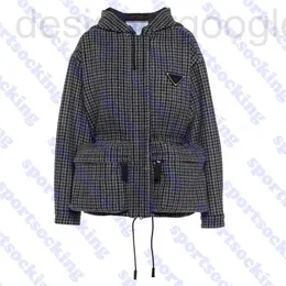 Women's Jackets designer Houndstooth Woolen Coat Women Jacket Fashion Womens Hoodie Outerwear Triangle Ladies Coats Apparel XVLC