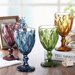 Vinglasglas Vinglaskoppar Multicolor Carved Goblet Whisky Röd vinglas 300 ml Wedding Party Champagne Flutes Bar Restaurang Hem Tools 230625