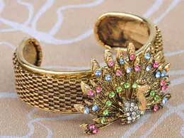 Bangle Womens Golden Golden Golden Multicolor Crystal Rhinestone Peacock Bird Bracelet Cuff Melv22