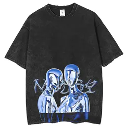 Kvinnlig robot Metal T-shirt Punk Style Men's Short Hidees Breattable Loose Round Neck Top Washable Old Fashion