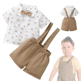 Kläder sätter baby pojkar sommar kort outfit hylsa toppar elastiska shorts khaki casual kostym utflykt slitage