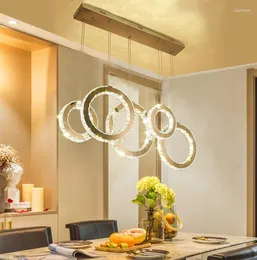 Lampade a sospensione Lustre Luci a led per sala da pranzo Modern Luxury Crystals Lampada a sospensione Circle Steels Chandelier Lighting