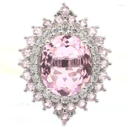 Küme halkaları 29x23mm göz yakalayan büyük boy 7g pembe kunzite beyaz cz kadın nişan gümüş toptan damla damla