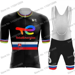 Cycling Jersey Sets TotalEnergies Black World Champion Slovakia Cycling Jersey Bike Bib Shorts Peter Sagan Cycling Clothing Set Cyklisticky dres 230621