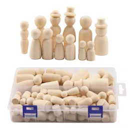 55pcs Natural Unfinished Wooden Peg Doll Figures Children's Blank Painted Handicraft Puppet Toys Boy Girl DIY Graffiti Maple Toy