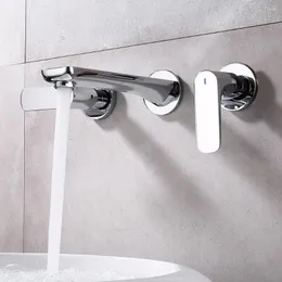 バスルームシンクの蛇口Skowll Wall Mount Basin Widespread Faucet 3 Hole 2ハンドルバニティポリッシュクロムSK-0610